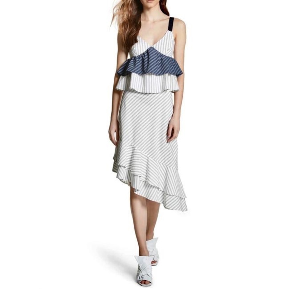 JOIE Yenene Striped Asymmetric-Hem Midi Skirt in Porcelain Cream Grey Size 2 - Picture 3 of 8